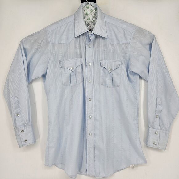 Vintage H Bar C Ranchwear Long Tail Shirt Mens Large Made in‎ USA Western Blue - Picture 1 of 12
